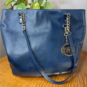 Michael Kors Jet Set Chain Tote Leather Navy Bag Handbag Bolsa Purse MRSP$248